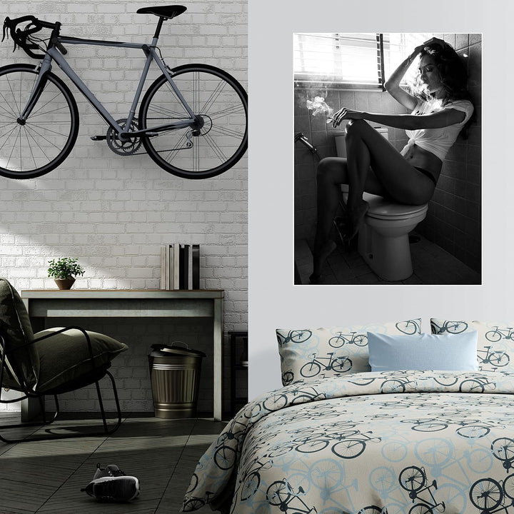 wandmotiv24 Poster als Wanddeko, Grösse 80x60cm, Model rauchend im Bad, Frau, Fotografie, Schwarz We