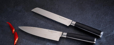 Echtwerk Damaszener Messer Set, 4-TLG, Kochmesser/Küchenmesser, kleines Santokumesser/ japanisches M