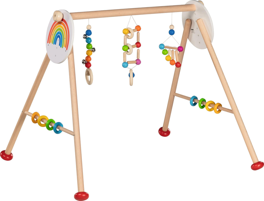 goki 65351 Baby-Fit Spielebogen Regenbogen I aus Holz, Greif- und Spieltrainer, 6 Fach höhenverstell