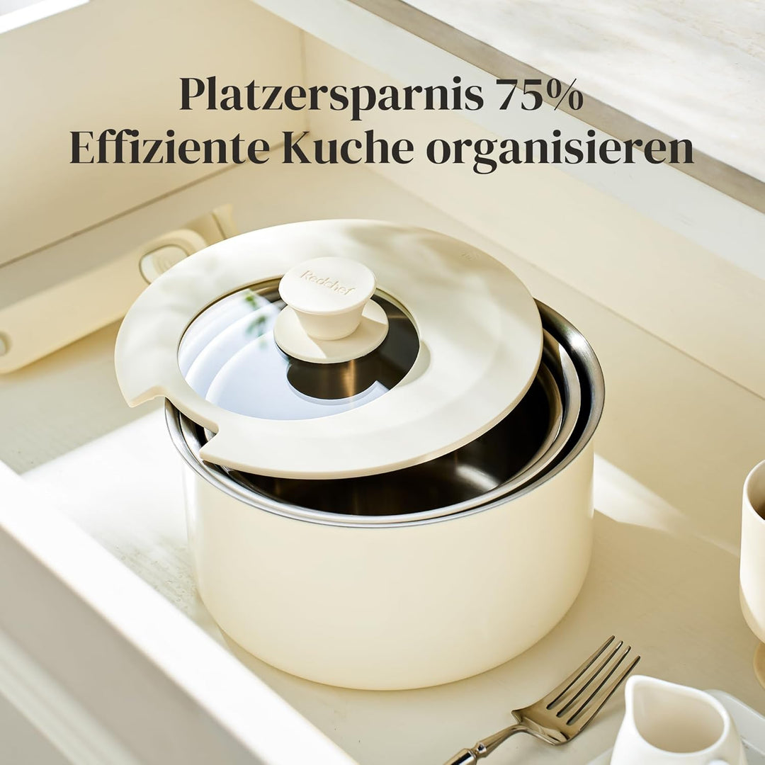 Redchef Edelstahl Topfset Induktion mit Abnehmbaren Griffen, Kochtopfset unbeschichtet 16/18/20cm un
