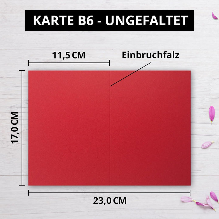 250 Faltkarten B6 - Rosen-Rot - PREMIUM QUALITÄT - 11,5 x 17 cm - sehr formstabil - für Drucker geei