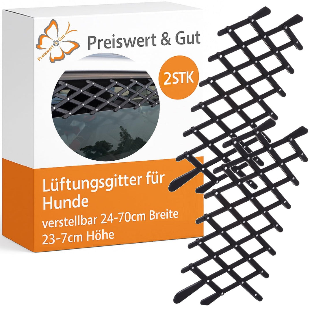 Preiswert&Gut 2 x Frischluftgitter für Hunde – Lüftungsgitter verstellbar Breite: 24-70cm Höhe: 23-7