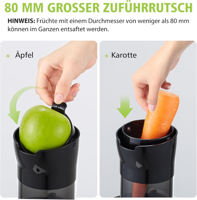 Aobosi Entsafter Slow Juicer Für Ganze Obst und Gemüse & BPA-Frei, Saftpresse Elektrisch Mit 80-mm Ö