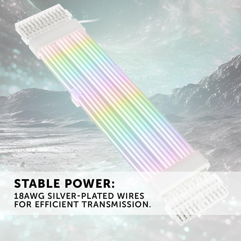 KOLINK Umbra Radiant 24-Pin Mainboard-Verlängerungskabel, 240mm Länge, ARGB-LEDs, UV-geschütztes Sil