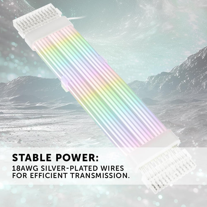 KOLINK Umbra Radiant 24-Pin Mainboard-Verlängerungskabel, 240mm Länge, ARGB-LEDs, UV-geschütztes Sil