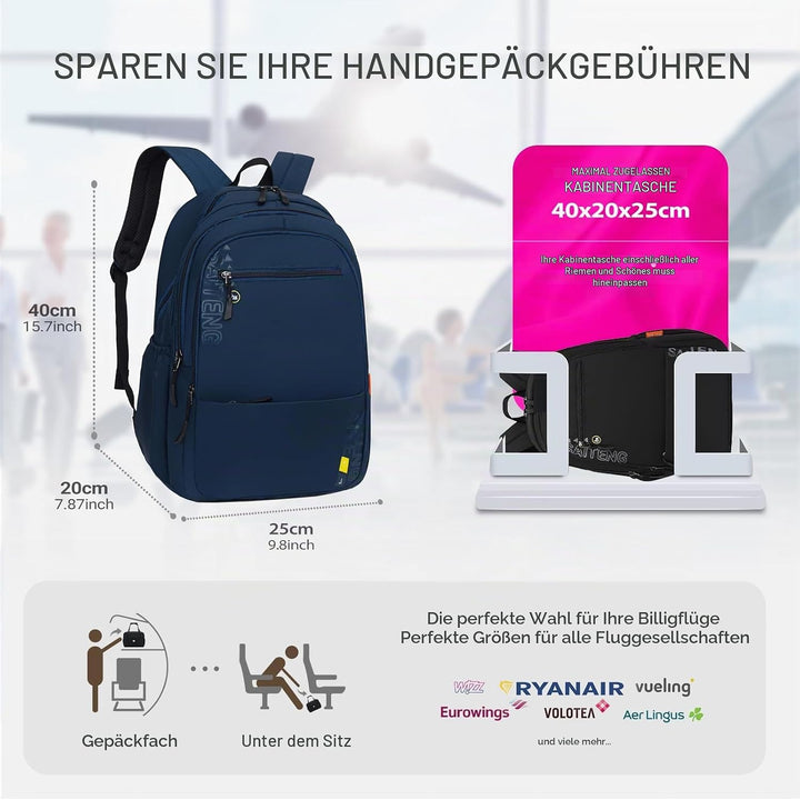 Rucksack 40x20x25 für Ryanair Flugzeug Reiserucksack, Erweiterbarer 15,6 Zoll Laptop Rucksack Reiset