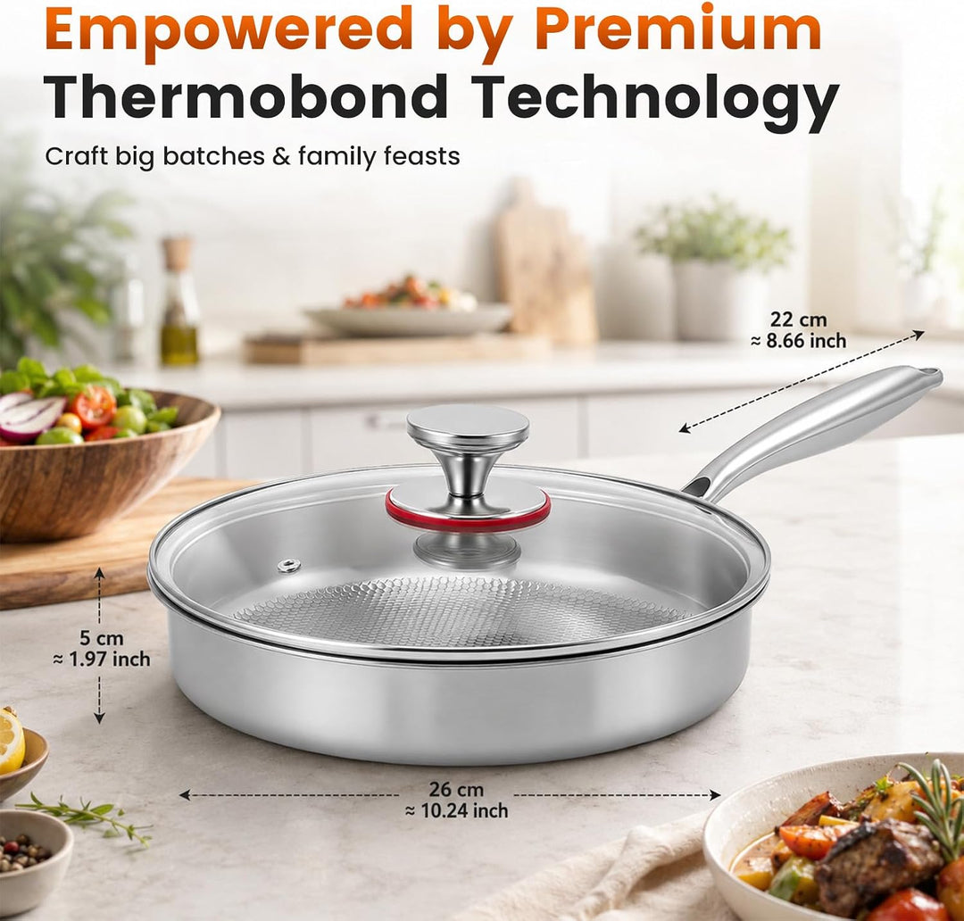 Titan Bratpfanne mit Deckel,Titanium Pan Uncoated, Pfannen aus Titan mit gehämmertem Muster zum Koch
