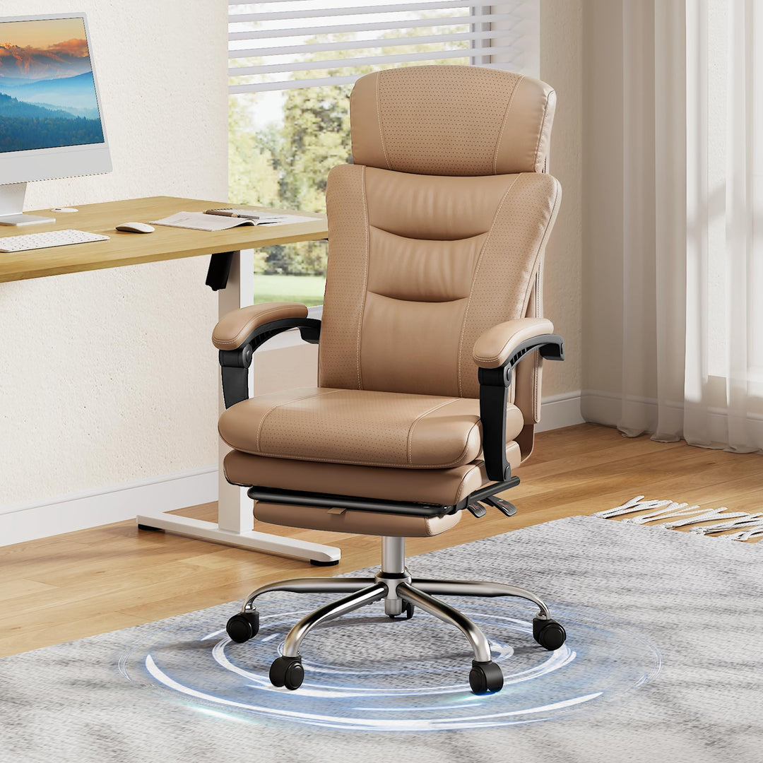 DEVAISE Chefsesse PU Leder: Bürostuhl Ergonomisch mit Fussstütze und Lendenwirbelstütze, Wippfunktio