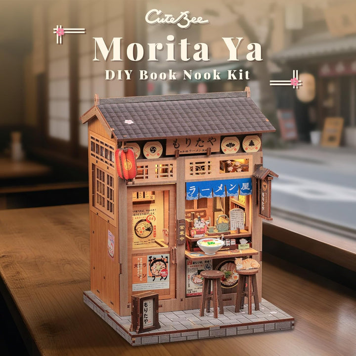 CUTEBEE Book Nook Kit - DIY Puppenhaus Miniatur Haus Selber Bauen mit Staubschutzhülle & LED-Licht |