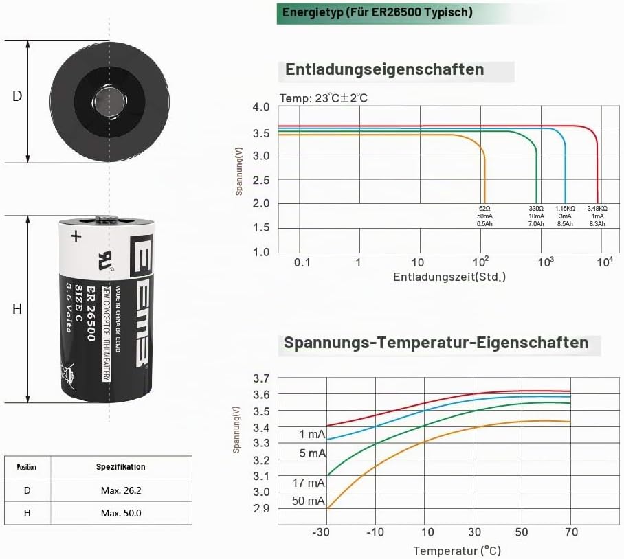 EEMB ER26500 Size C 3.6V Lithium Batterie ER26500 9000mAh Akkus LS26500 SB-C01 TL-2200 Nicht Wiedera
