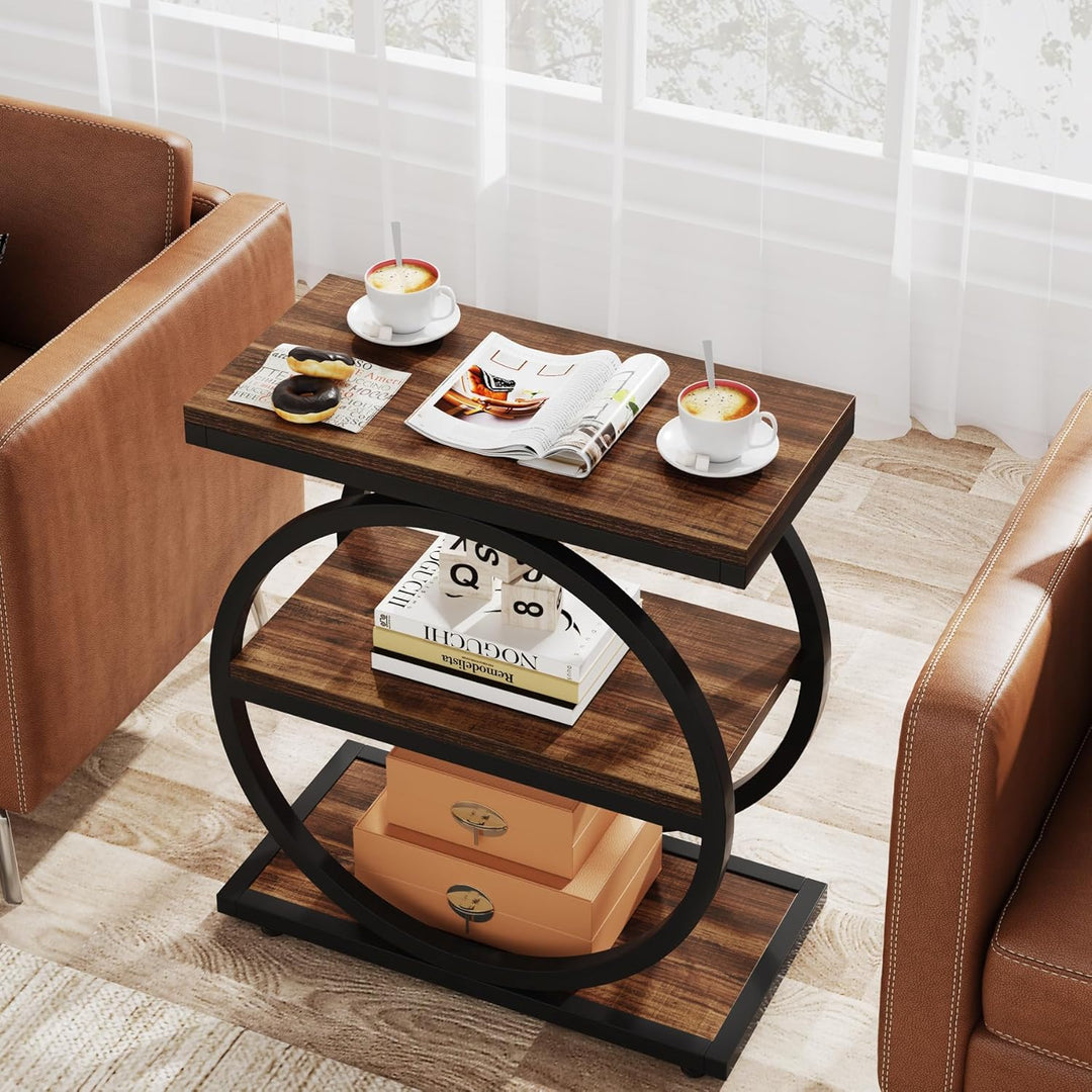 Tribesigns 3-Tier Beistelltisch Schmaler Holz, Couchtisch Sofatisch mit Schwarzem Metallrahmen, Indu