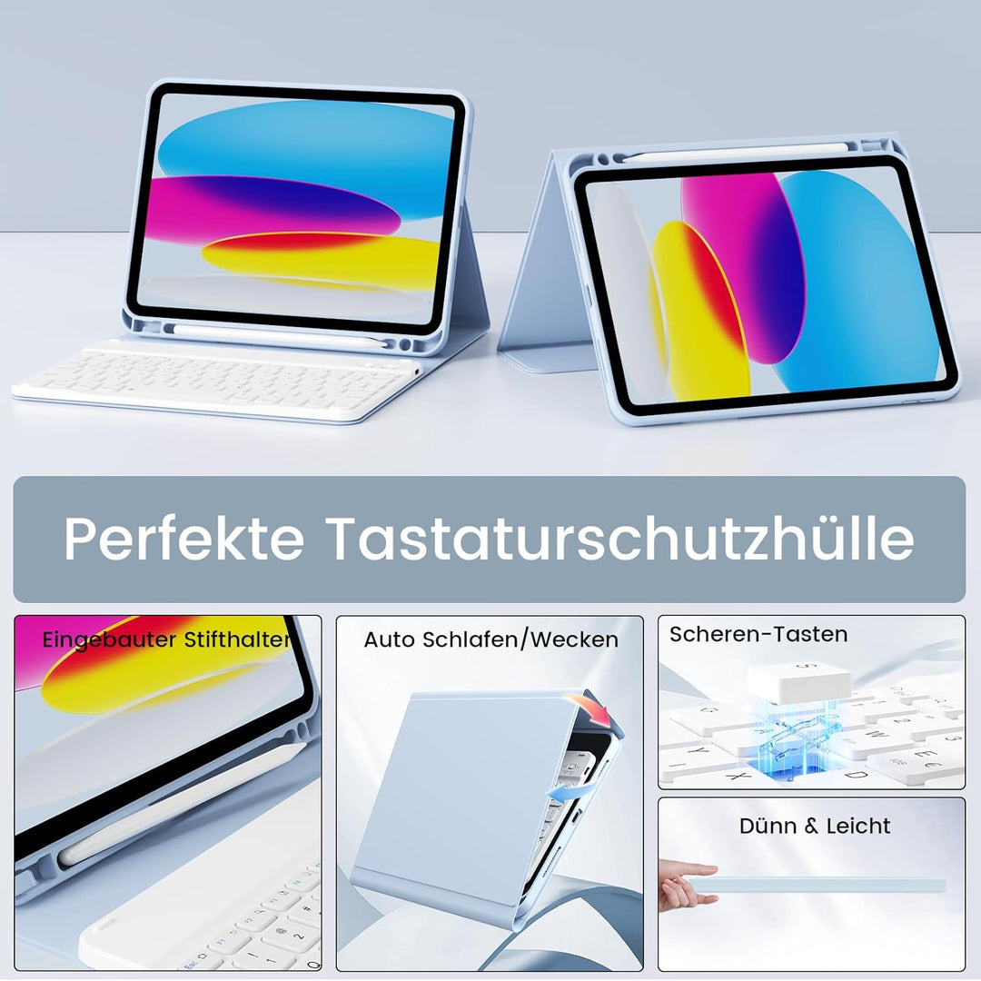 Hülle mit Tastatur für iPad A16 11 Generation 2025 (11 Zoll), iPad 10 Generation 2022 (10.9 Zoll) mi