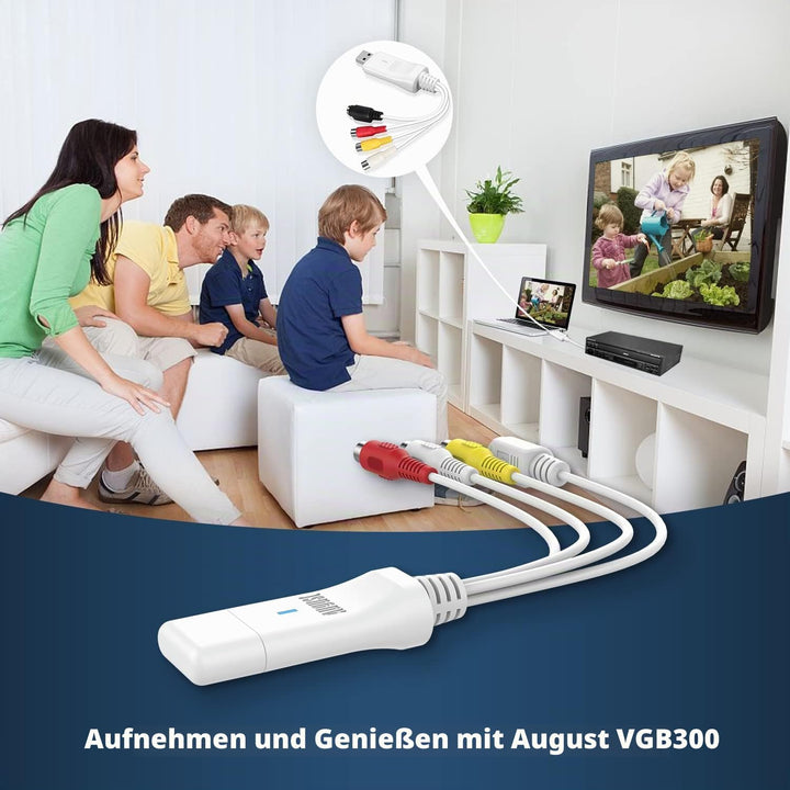 USB Video Grabber - [2023 Modell] August VGB300 - Audio Video Konverter zum Digitalisieren von VHS u