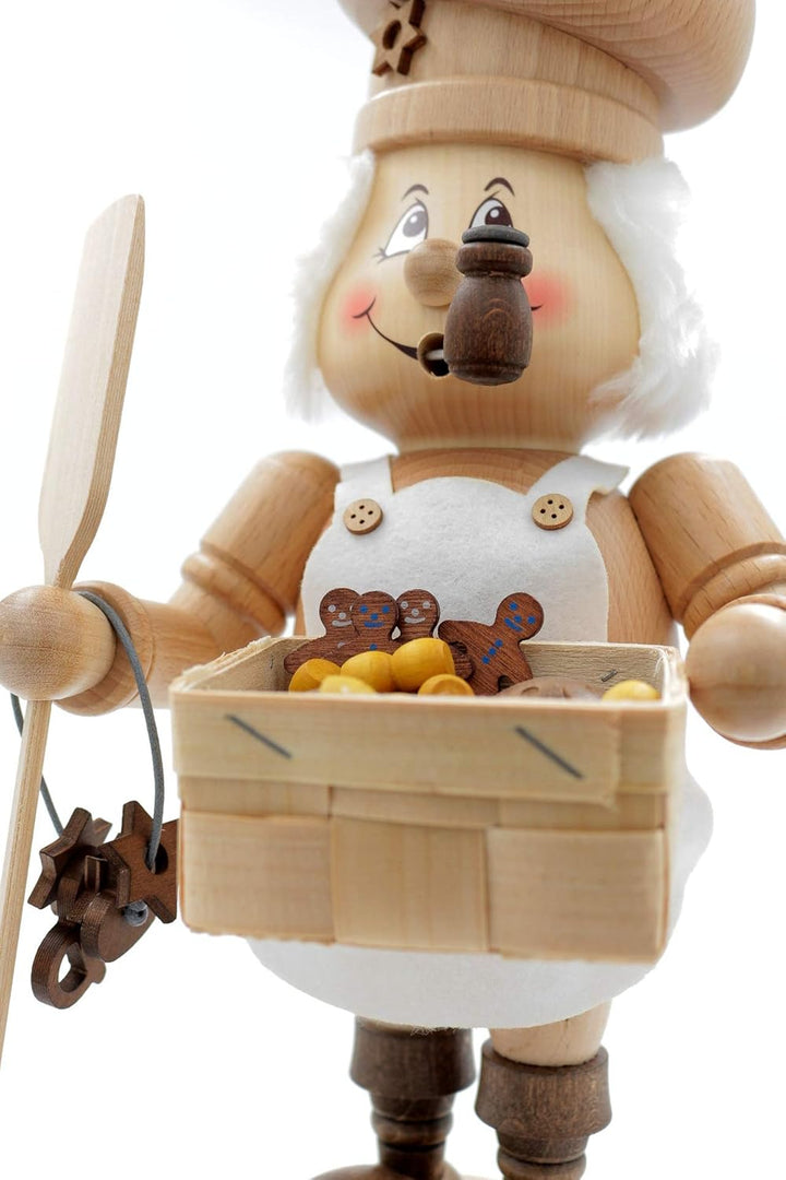 Kuhnert - Original Erzgebirgische Holzkunst Räuchermann Räucherfigur Wichtel 33cm - Bäcker Natur