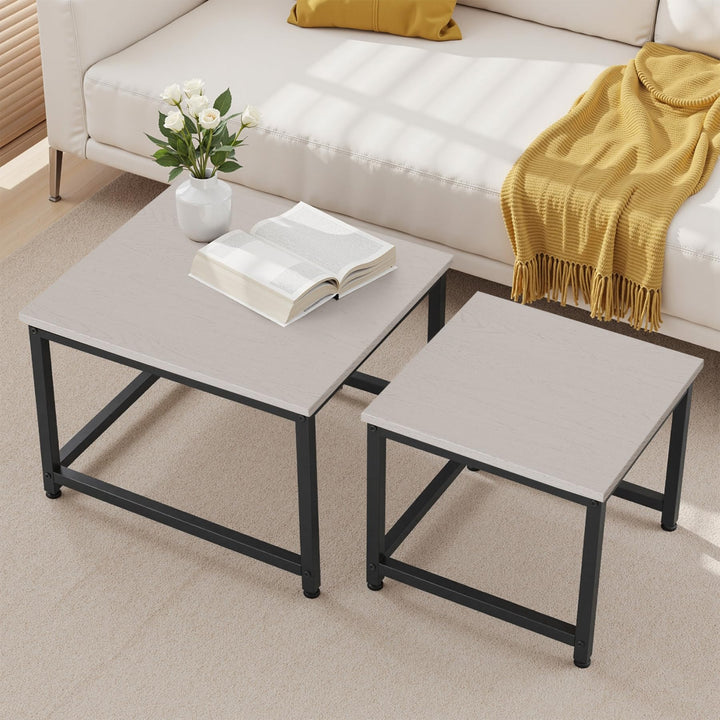 Hawthyhome wohnzimmertisch aus Holz mit Metallrahmen, Quadratisch couchtisch 2er Set & Moderner Beis