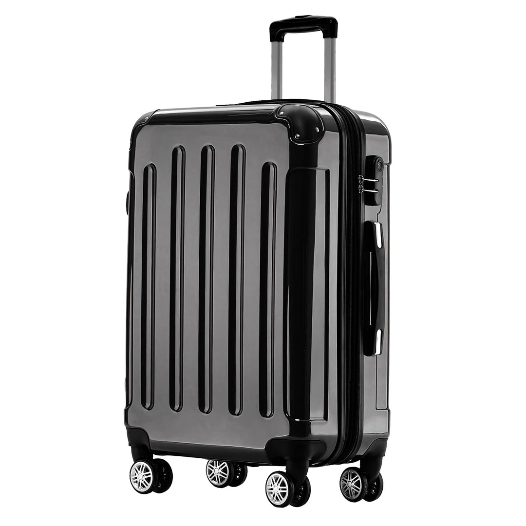 BEIBYE Hartschalen Koffer Trolley Rollkoffer Reisekoffer 4 Zwillingsrollen Polycabonat (Schwarz, 76c