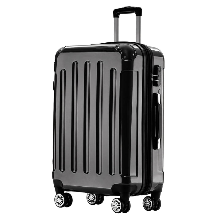 BEIBYE Hartschalen Koffer Trolley Rollkoffer Reisekoffer 4 Zwillingsrollen Polycabonat (Schwarz, 66c