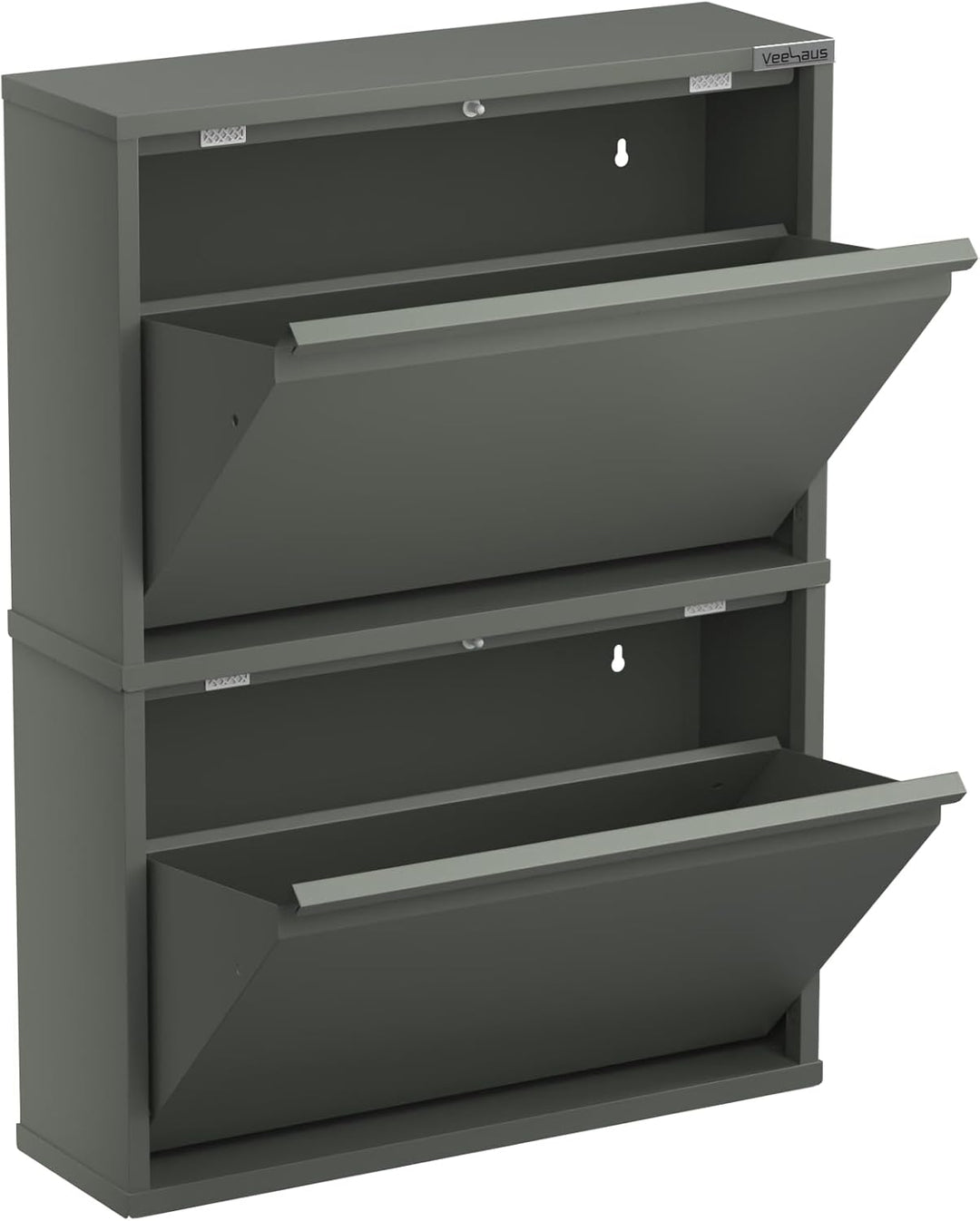 VEEHAUS Schuhregal, schmal, hoch, Schuhschrank, mit magnetischem Deckel, Wandmontage, aus Metall (Ze