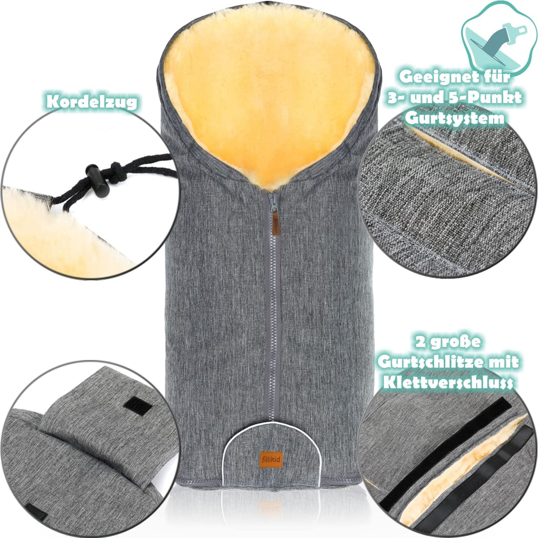 Merino Lammfell Fusssack Winterfusssack für Kinderwagen Baby universal für Babyschale Autositz Gr. 0