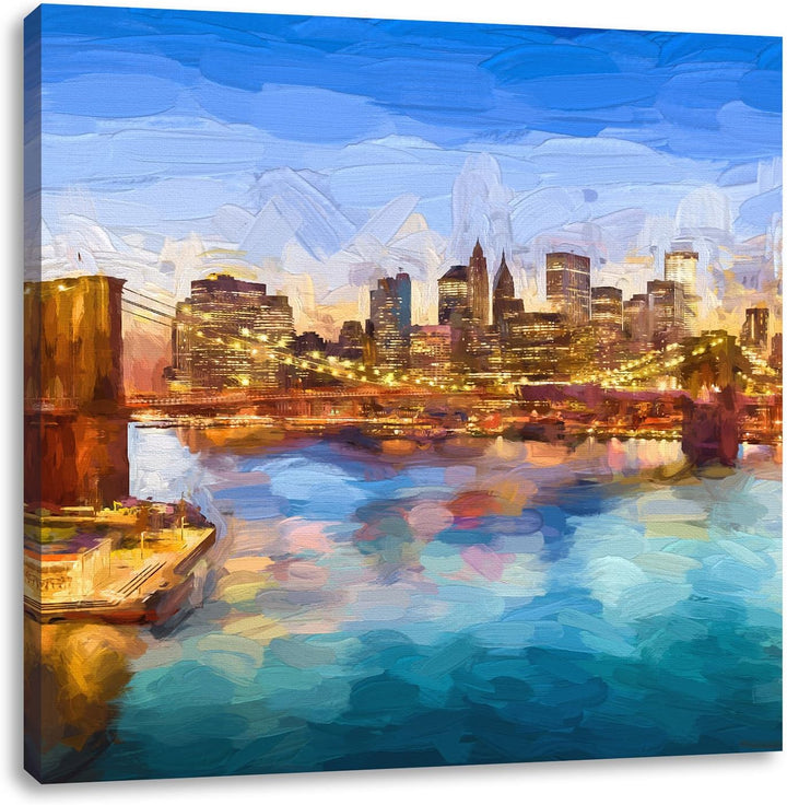 Pixxprint Atemberaubender Blick auf Brooklyn Bridge Pinsel Effekt, Format: 70x70 auf Leinwand, 70x70