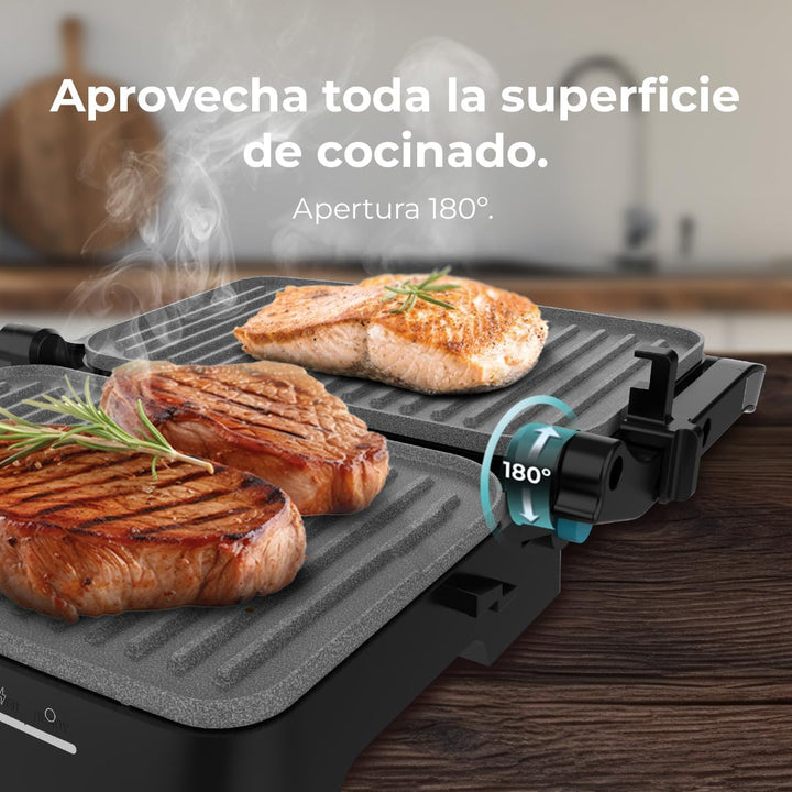 Cecotec Rock'nGrill 2000 Elektrogrill mit offenem Grill, 2000W, Öffnung 180°, Antihaftbeschichtung,