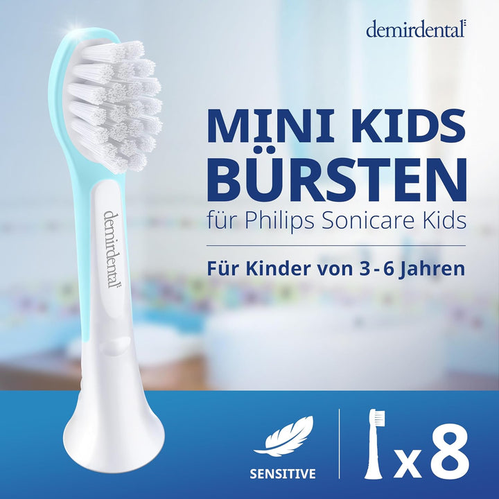 demirdental Kinder Ersatzbürsten passend für Philips Sonicare Kids, Compact Mini Bürstenköpfe für 3-