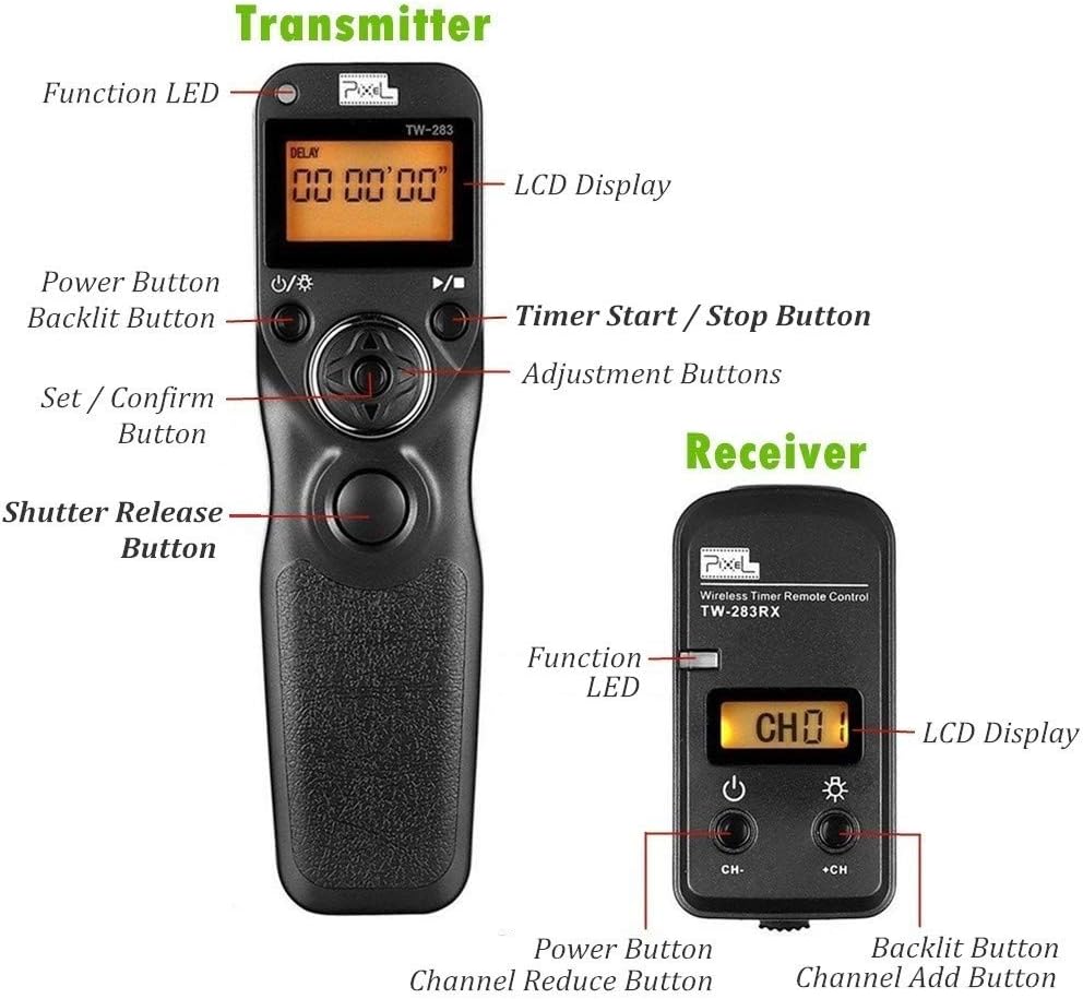 Pixel Kabellose Kamera Fernauslöser Timer TW-283 DC0 Auslöser Fernbedienung Intervalometer für Nikon