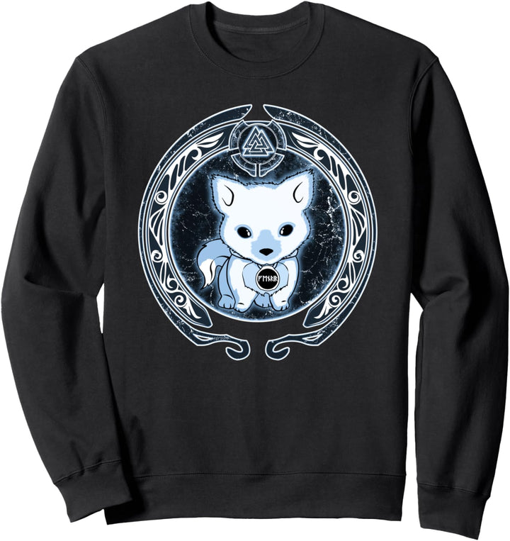 Wikinger Fenrir Fenris Wolf Welpe Runen Valknut Symbol Sweatshirt