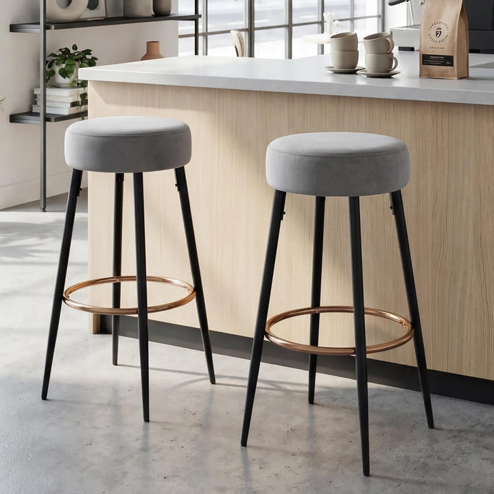 Duhome Barhocker 2er Set Barstühle Runde Tresenhocker Samt Bistrohocker mit Fussstütze für Bistro Kü