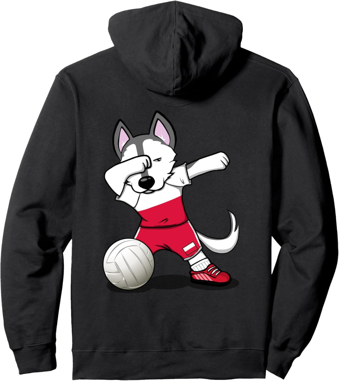 Dabbing Husky Hund Polen Volleyball Polnische Flagge Sport Pullover Hoodie