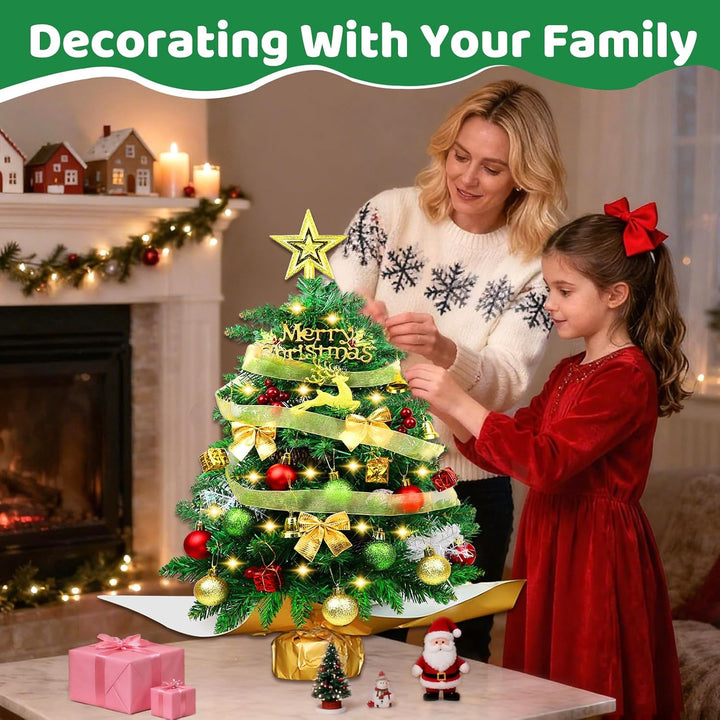 60cm Mini Weihnachtsbaum mit LED Beleuchtung,Kleiner Künstlicher Weihnachtsbaum mit Beeren Weihnacht