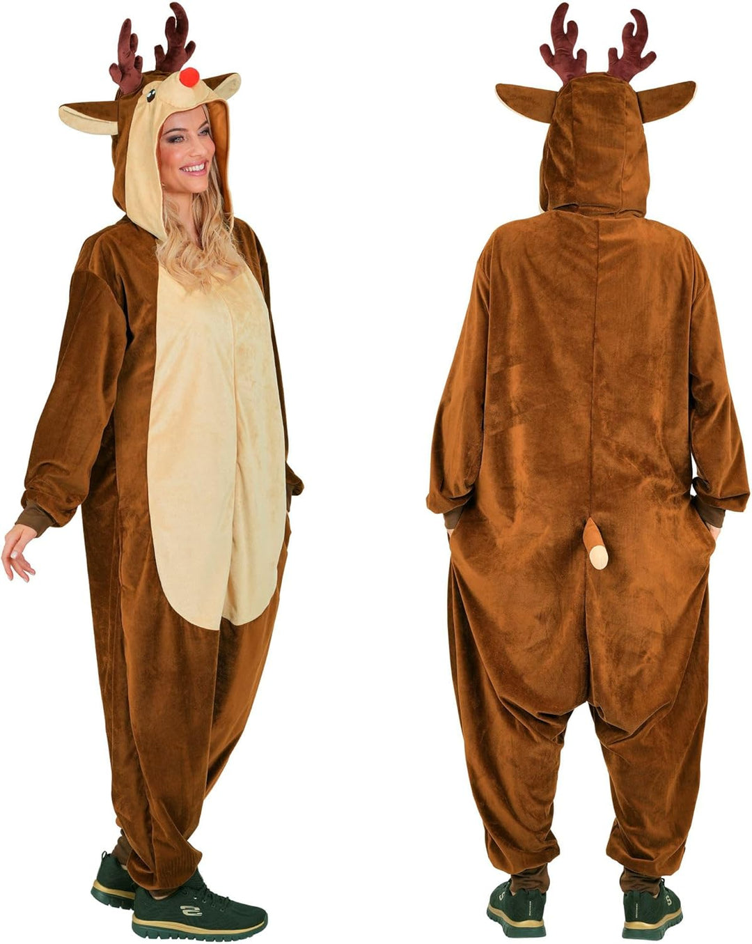 W WIDMANN MILANO Party Fashion - Tier Overall für Erwachsene, weicher Plüsch Jumpsuit mit Kapuze, Ti