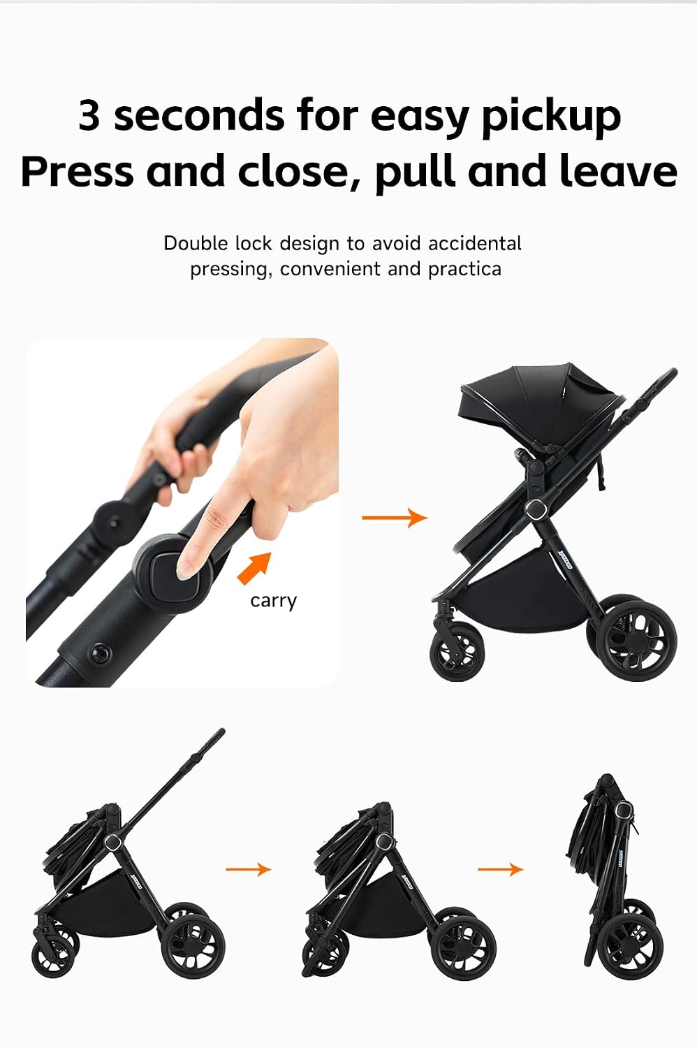 GLOKID 3 in 1 Kinderwagen Komplettset | Bis 22 kg, Höhenverstellbarer, Verstellbare Liegeposition, K