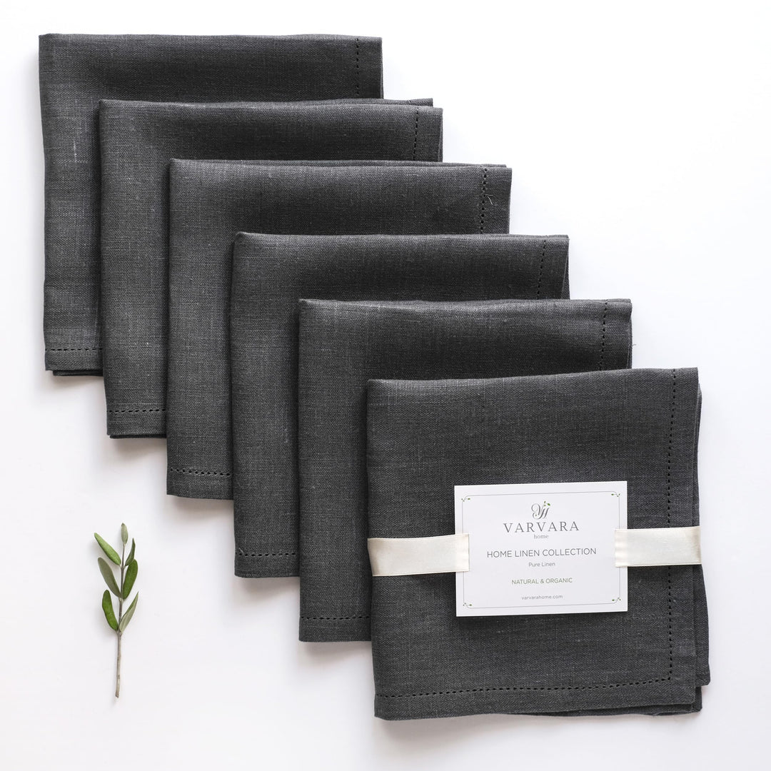 Varvara Home 6 Leinenservietten Schwarz | Stoffservietten Leinen | Serviette aus Leinen Anthrazit |