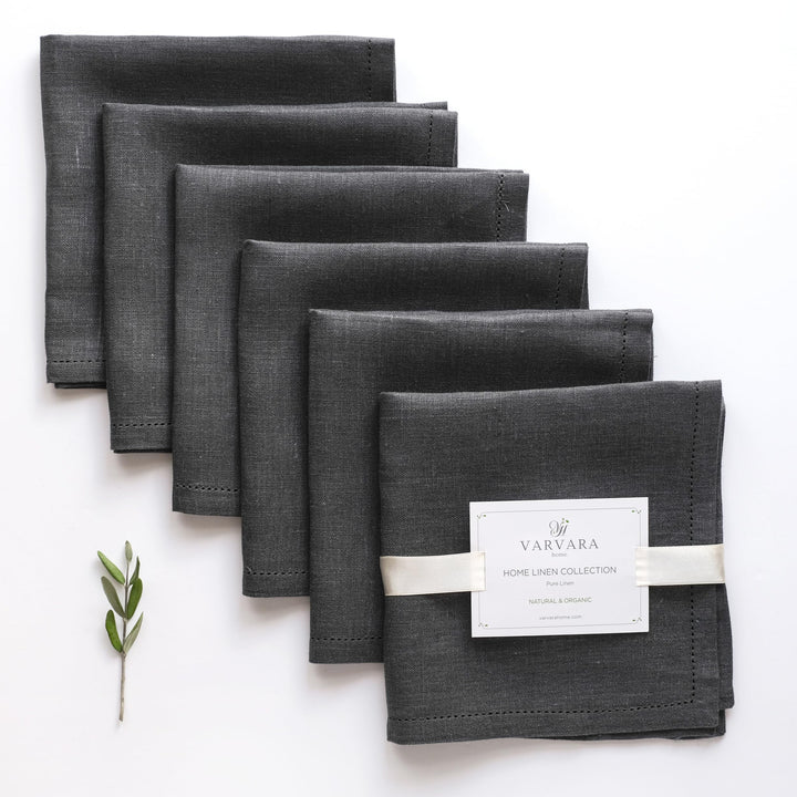 Varvara Home 6 Leinenservietten Schwarz | Stoffservietten Leinen | Serviette aus Leinen Anthrazit |