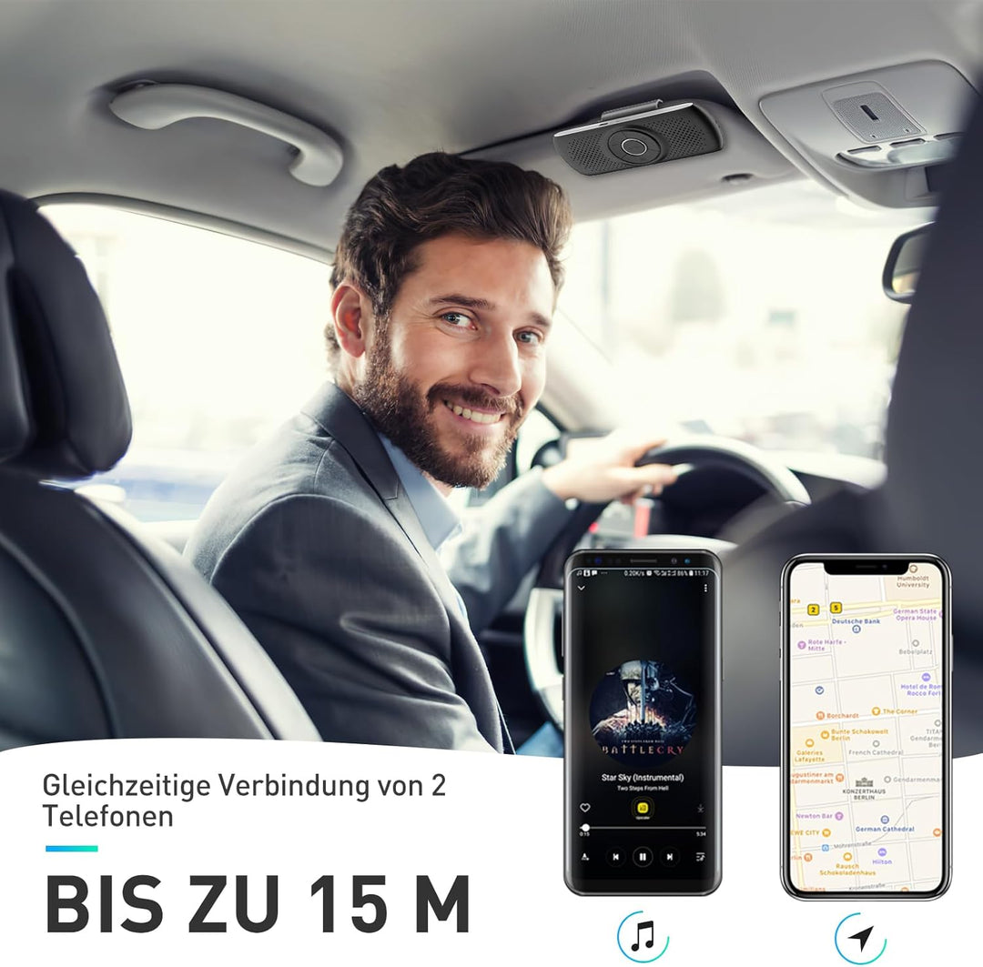 AGPTEK Freisprecheinrichtung für Auto, Bluetooth 5.0, integriertes Mikrofon, mit Clip für GPS, Musik