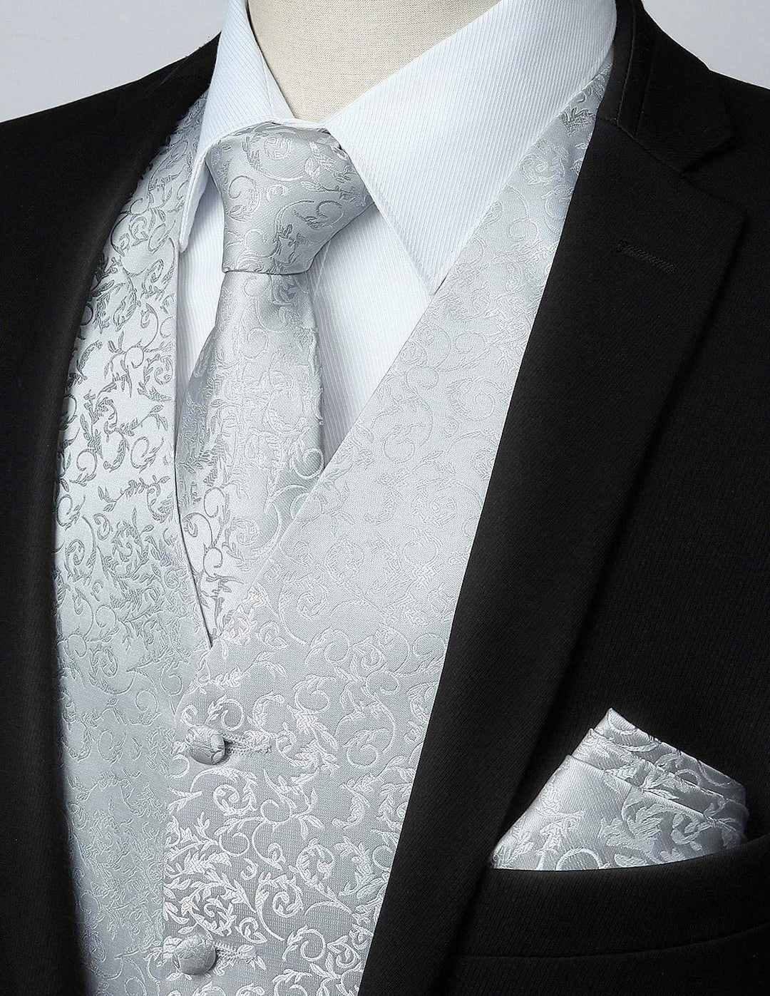 HISDERN Herren FLoral Hochzeit Weste Krawatte Einstecktuch Taschentuch Jacquard Weste Anzug Set L Si