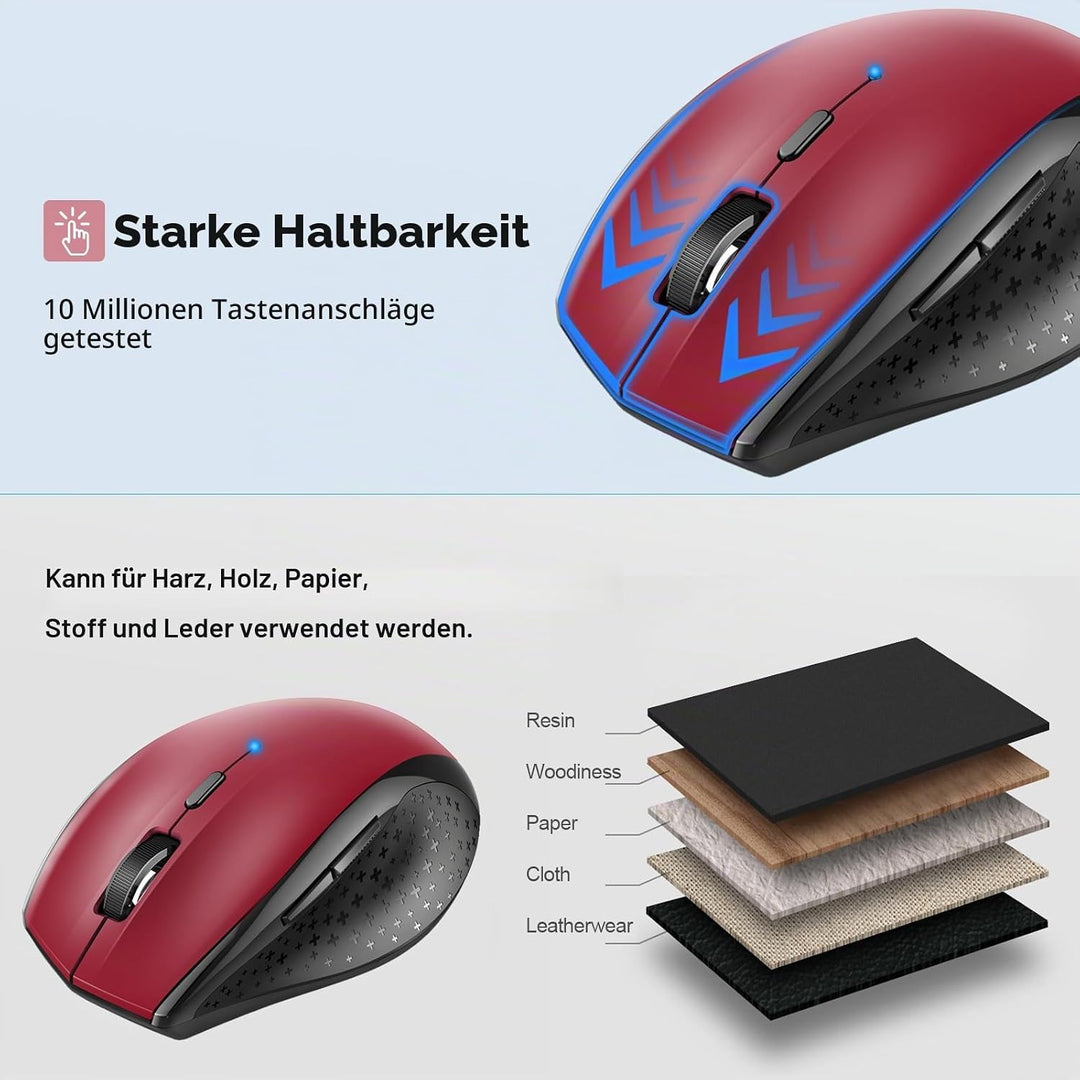 TECKNET Bluetooth-Maus, kabellose Maus 3200 DPI, Akkulaufzeit 24 Monate, Wireless Bluetooth 6 DPI-St