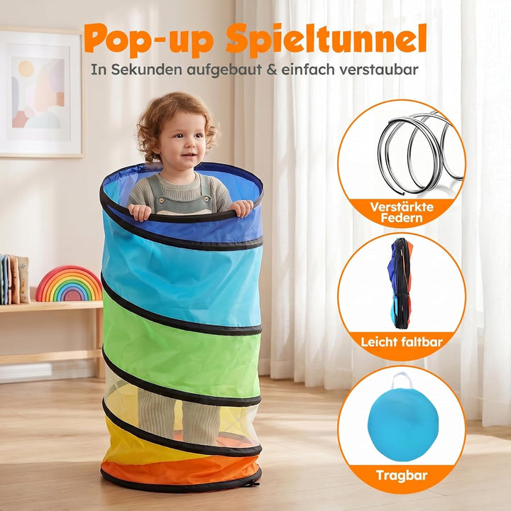 Wilwolfer Tunnel für Kinder - Spielzelt für Draussen mit Mesh-Seiten - 180cm Tunnel für Kinder motor