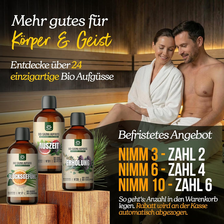 NORDHOLZ® Saunaaufguss BIO [NATURREINE ÄTHERISCHE BIO-ÖLE] Sauna Aufgussmittel 