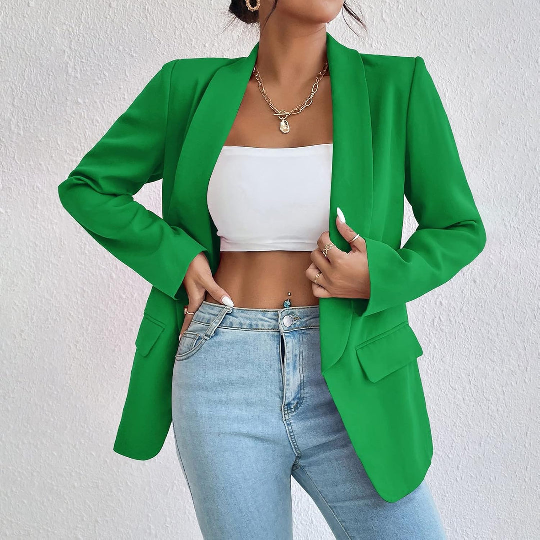 Damen Blazer Langer Casual Open Front Blazer Arbeit Büro Jacken mit Taschen Grün XS, Grün XS