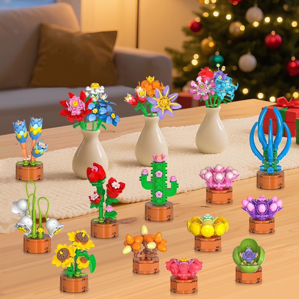 HOGOKIDS Adventskalender 2025 Blumen 3.6 Mini Bausatz - 24 Tage Weihnachten Countdown Sukkulenten Bo