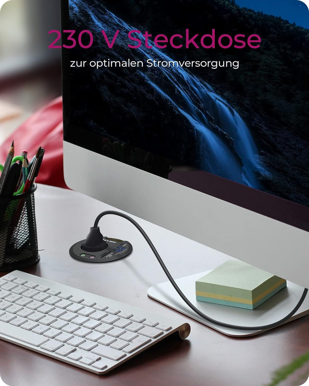 ICY BOX Tisch-Hub mit SD/microSD Kartenleser, 2X Type-A, USB-C, 2X 3,5 mm Audio, IB-HUB1430-CR, 80 m