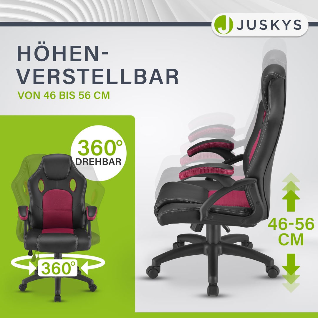 Juskys Racing Schreibtischstuhl Montreal ergonomisch höhenverstellbar & gepolstert 120 kg belastbar