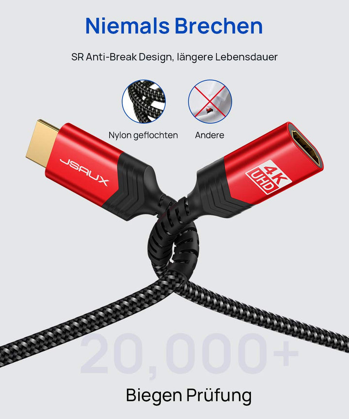 JSAUX HDMI Verlängerungskabel 3M 4K@60 Hz 2K@144Hz HDR High Speed HDMI 2.0 Stecker auf Buchse unters