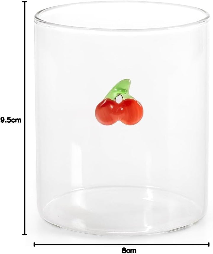 H&H Set mit 6 Gläsern – Borosilikatglas – 42 cl – Externe Miniaturen mit Fruchtdekor – Spülmaschinen