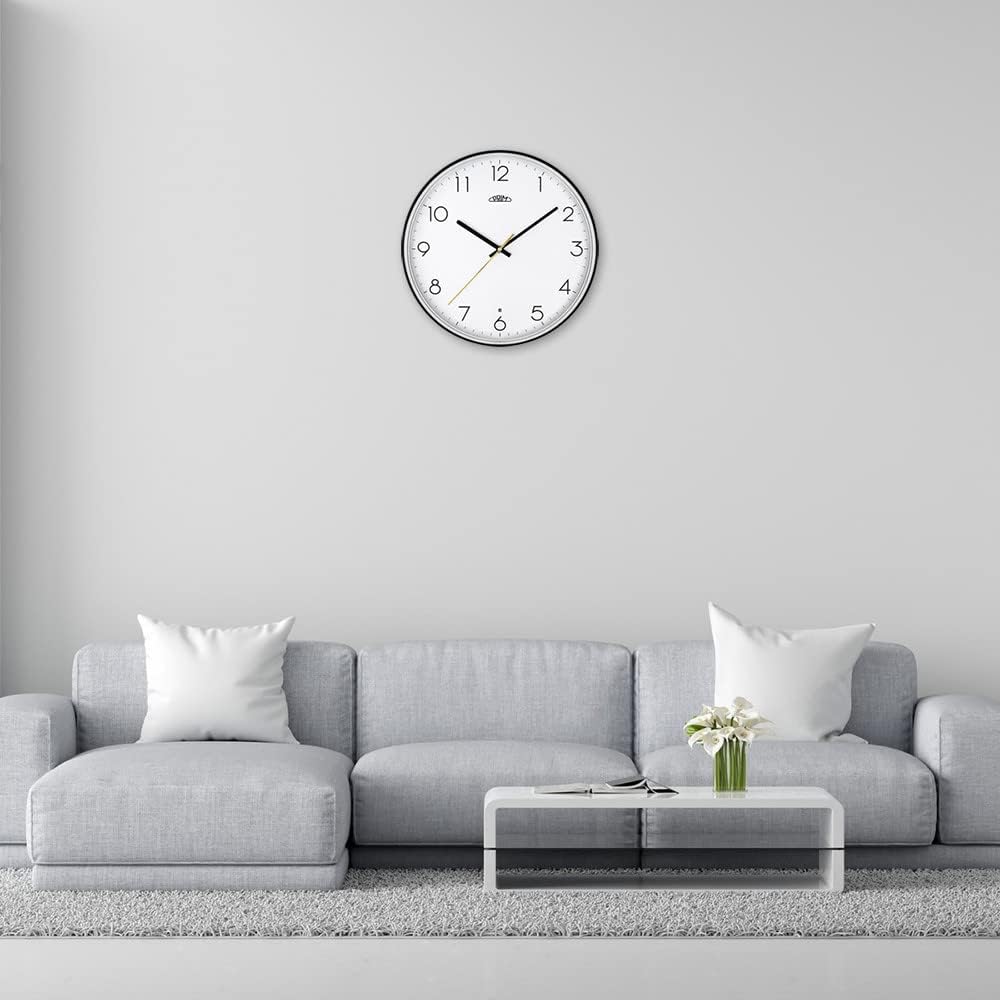 PRIM Sense Leuchtende Design Kunstoff Wanduhr, Weiss/Schwarz, Licht- und Geräusch-Sensor, Quarz-Uhrw