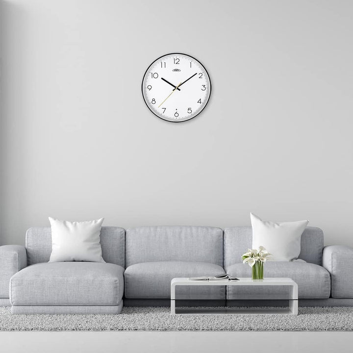 PRIM Sense Leuchtende Design Kunstoff Wanduhr, Weiss/Schwarz, Licht- und Geräusch-Sensor, Quarz-Uhrw