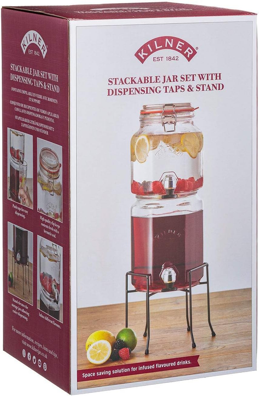 Kilner 25.004 Stapelbarer Getränkespender mit Ständer, 5,2 Liter, Glas, Masse: 22,7 x 19,6 x 40 cm,