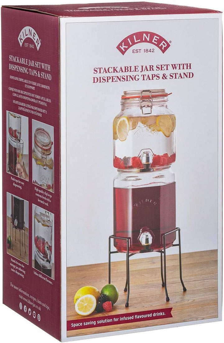 Kilner 25.004 Stapelbarer Getränkespender mit Ständer, 5,2 Liter, Glas, Masse: 22,7 x 19,6 x 40 cm,